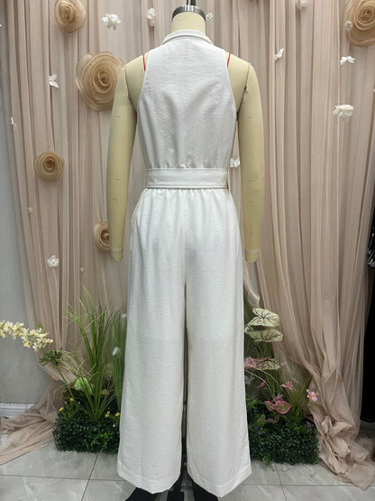 High Grade Quality White Halter Drape Jumpsuit for Women