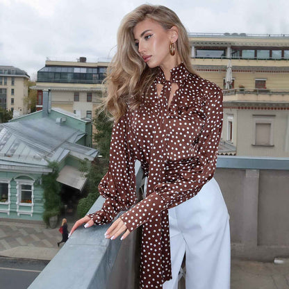 Elegance Polka Dot Cutout out Long Sleeve Blouse