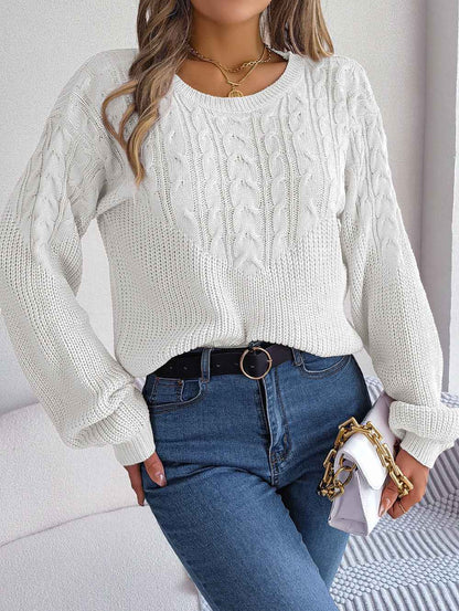 Casual Twist Patchwork Puff Sleeve Pullover Sweater