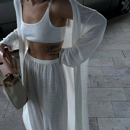MUNSIEUR Long Sleeved Cardigan Leggings Set Three Piece