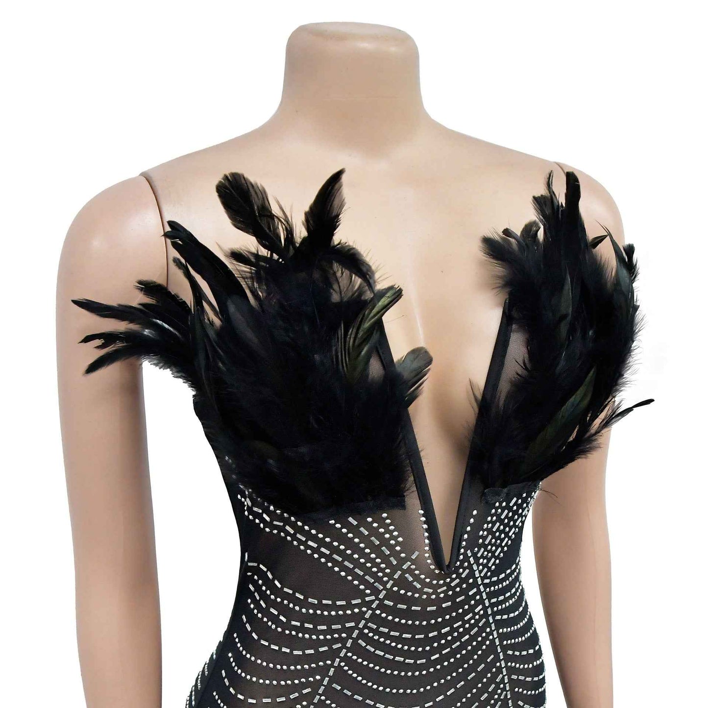 Solid Color Sexy Mesh Rhinestone Jumpsuit