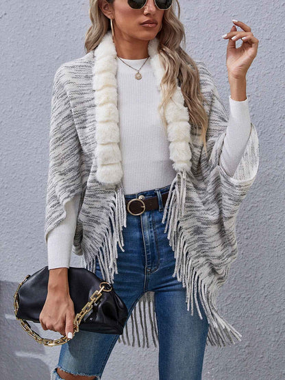 Fur Collar Fur Stitching Irregular Asymmetric Sweater