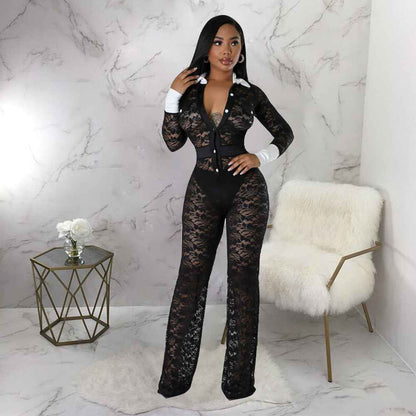Lace Contrast Color Stitching Jumpsuit