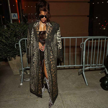 Leopard Pattern print Casual Bandage Trench Jacket