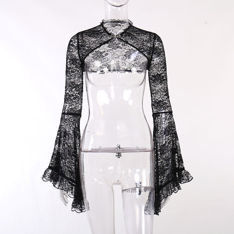 Gothic Classic Lace Flare Sleeve Blouse Y2K Rave