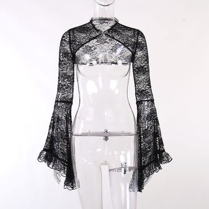 Gothic Classic Lace Flare Sleeve Blouse Y2K Rave