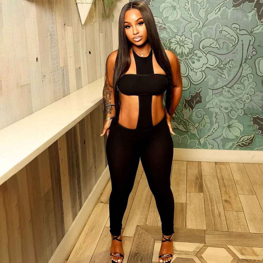 Women's Jumpsuit Cropped Outfit Halter Tight Fitting Solid Color