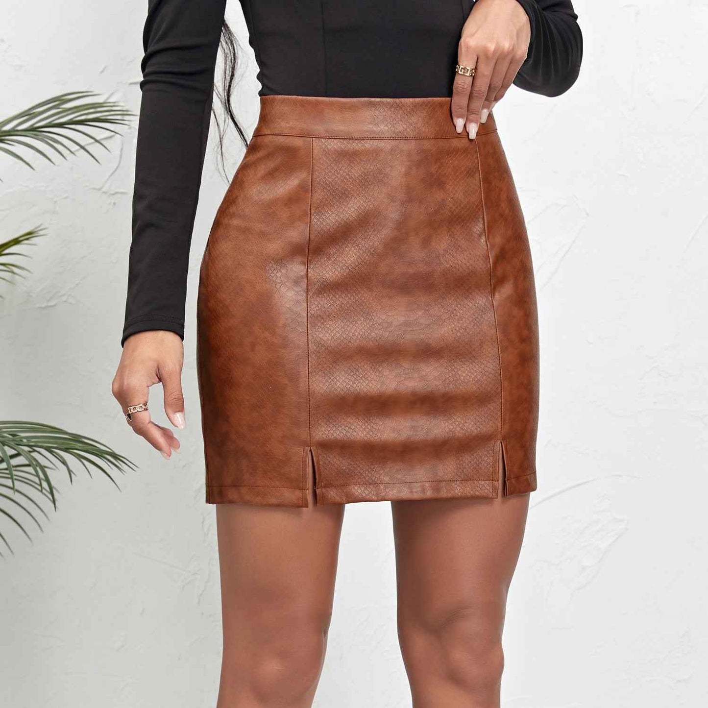 Boutique Leather Skirt High Waist