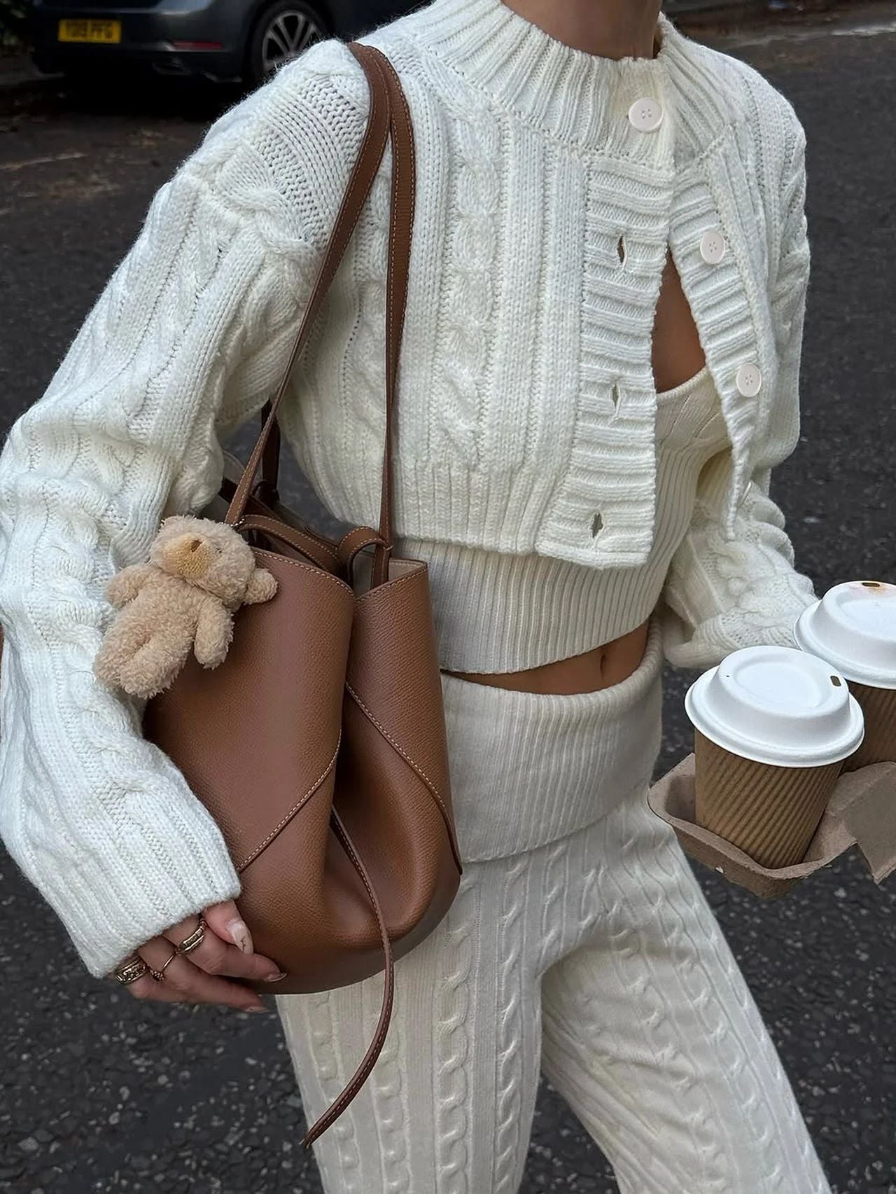 MUNSIEUR Knitted Sweatsuit Three Piece Set Sweats Leggings