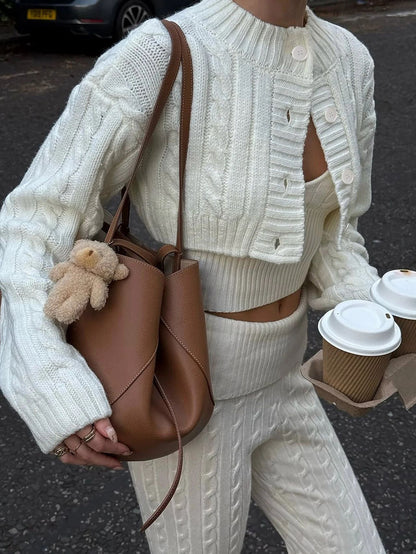 MUNSIEUR Knitted Sweatsuit Three Piece Set Sweats Leggings