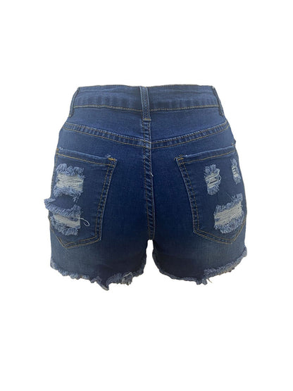 High Waist Elastic Ripped Bottoms Denim