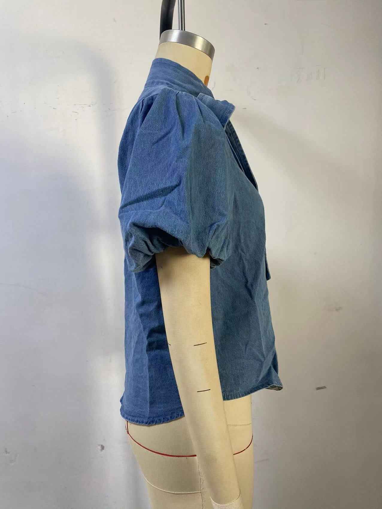 Spring Retro Lace up Denim Blouse