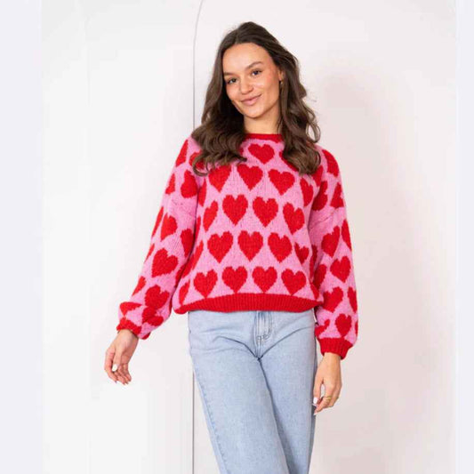 Valentine's Day Sweater Cute Love Jacquard Color Contrast
