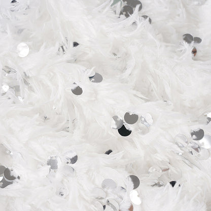 White Sequined Furry Bottoms Set