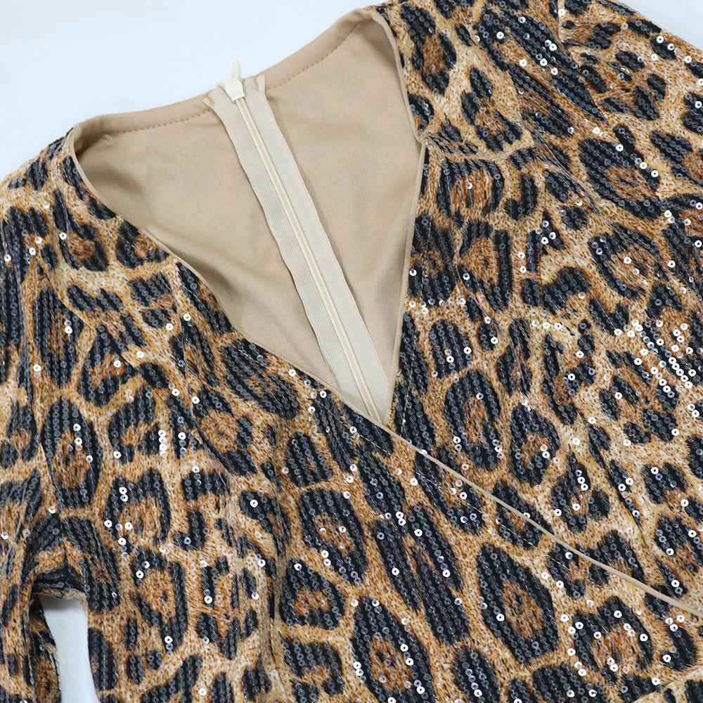 Leopard Print Sexy V neck Jumpsuit Women Clothing