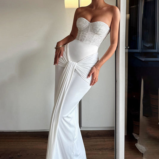 Sequin Tube Top Backless Sheath Dress for Women