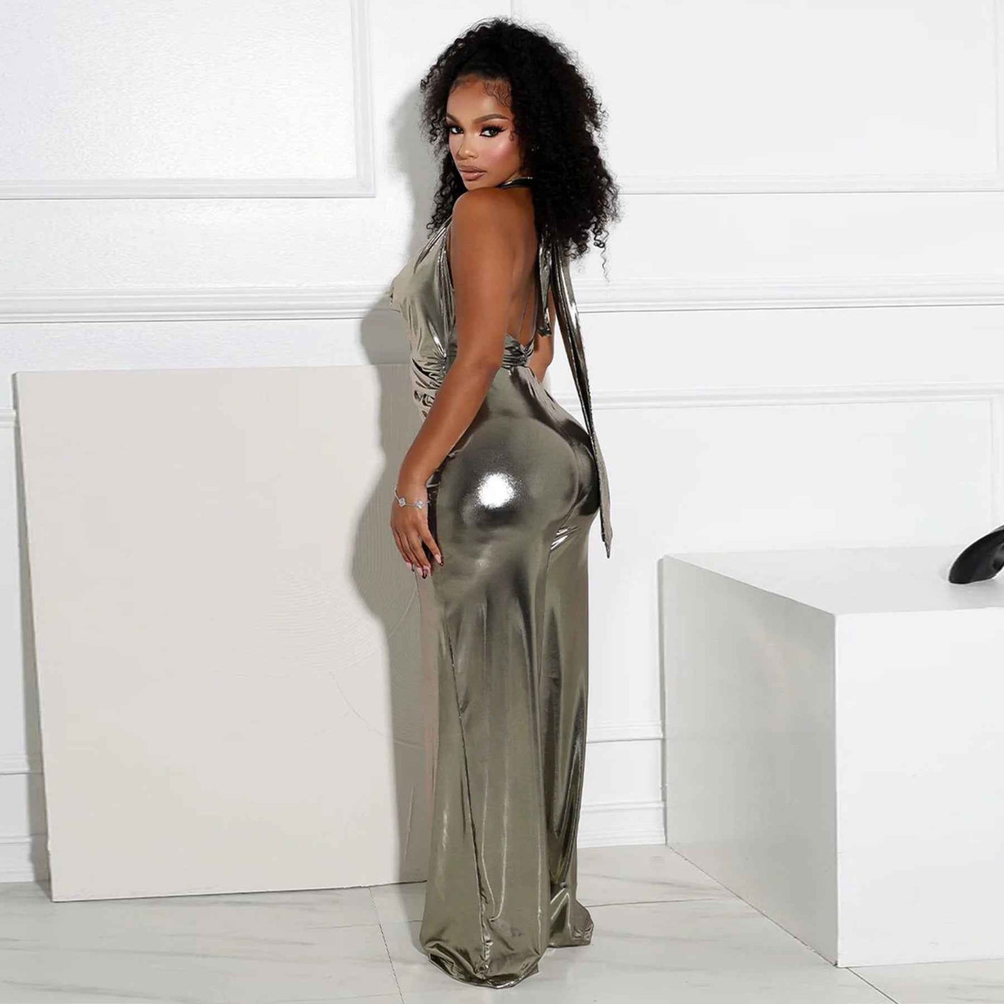 Swing Collar Halter Backless Jumpsuit Women