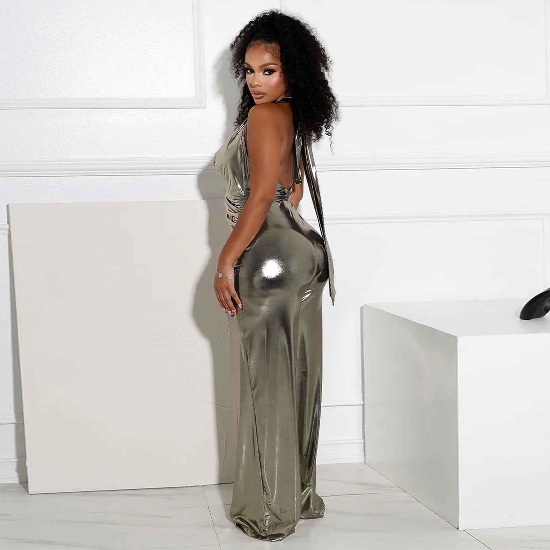 Swing Collar Halter Backless Jumpsuit Women