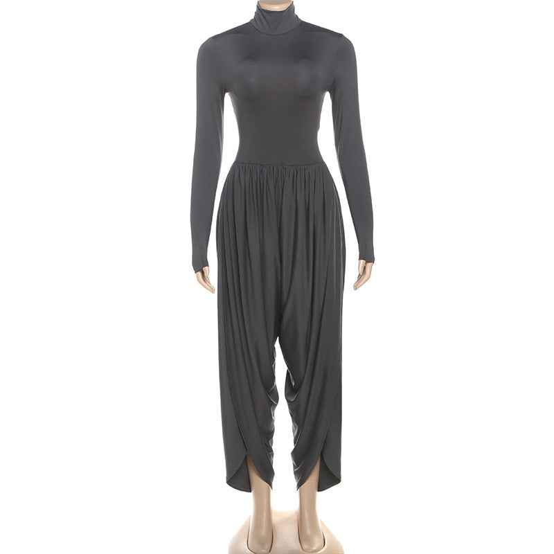Summer Slim Fitting Solid Color Long Sleeve Jumpsuit for Women