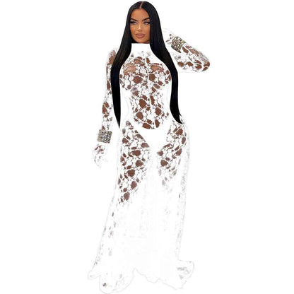 See through Lace Backless Lace up Jumpsuit