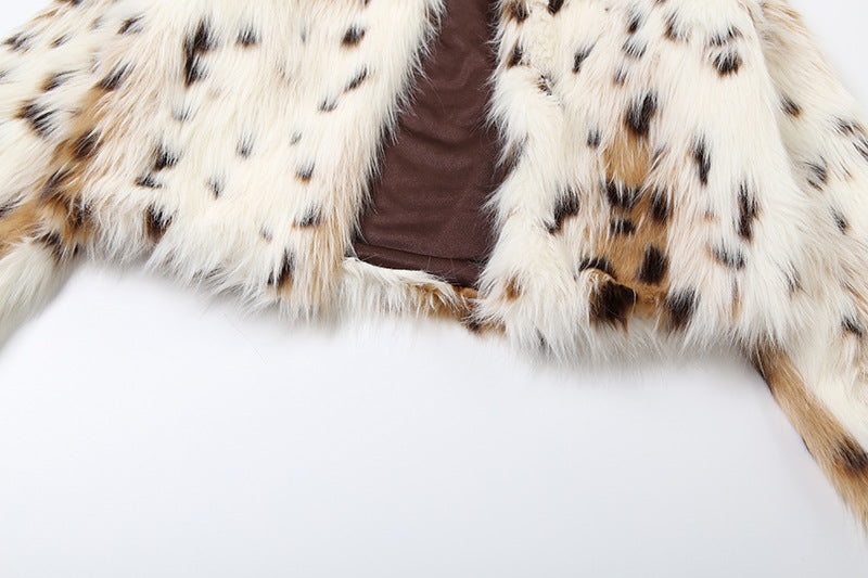 Leopard Print Spotted Long Fur Warm Long Sleeve Jacket
