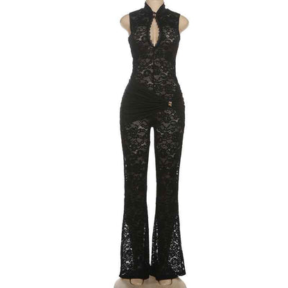 Lace Stitching Sleeveless Sexy High Waist Slim Fit Micro Pull Jumpsuit