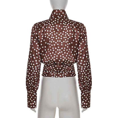 Elegance Polka Dot Cutout out Long Sleeve Blouse