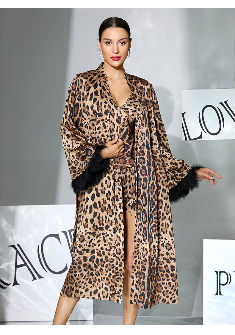 Three Piece Feather Cuff Nightgown for Women Sleepwear
