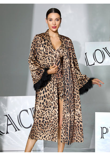 Three Piece Feather Cuff Nightgown for Women Sleepwear