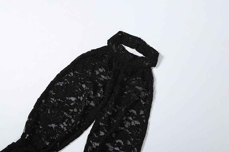 Sexy Lace Stitching Halter Backless Slim Fit Jumpsuit