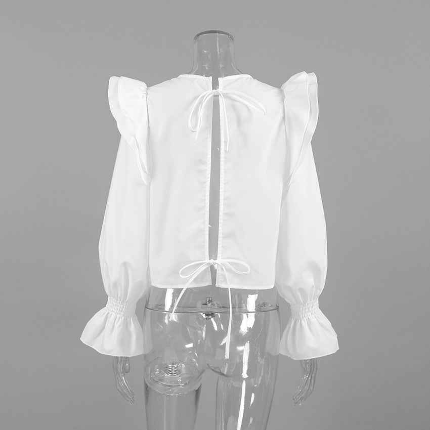 Gentle Polyester Cotton White Flying Sleeve Blouse
