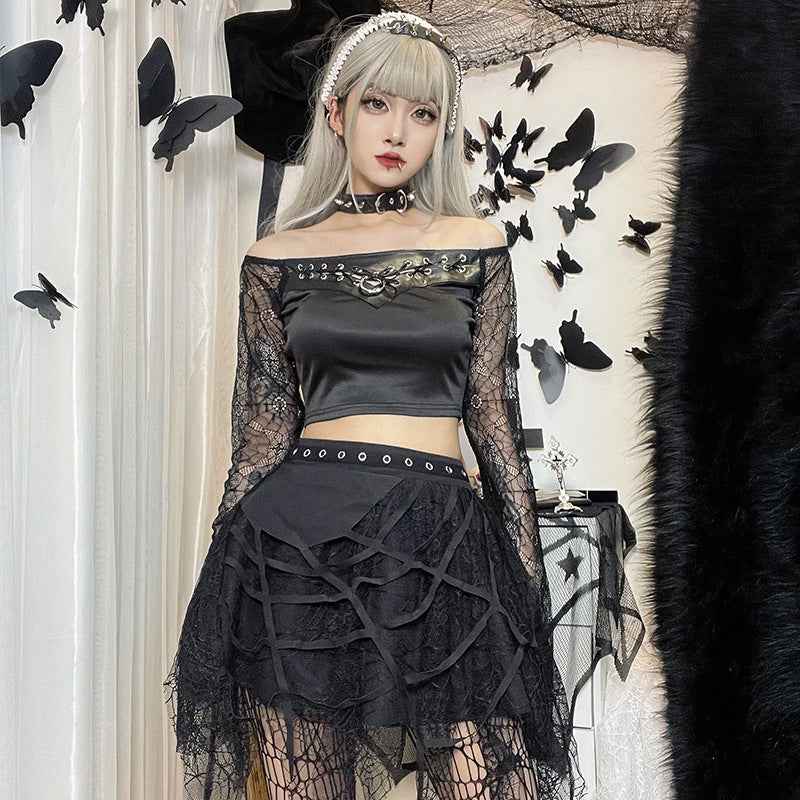 Punk Spider Web Tassel Mini Gothic Skirt