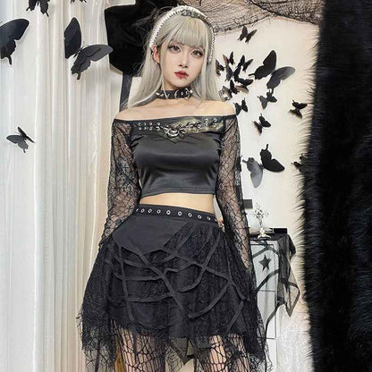 Punk Spider Web Tassel Mini Gothic Skirt