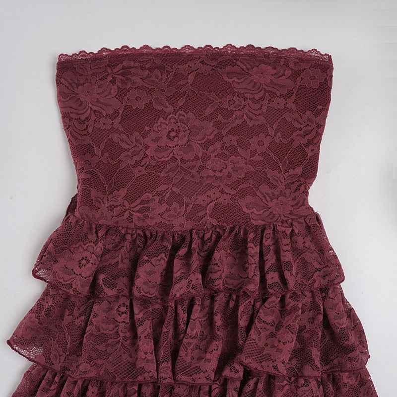 Lace Stitching Puffy Tiered Dress Summer Set
