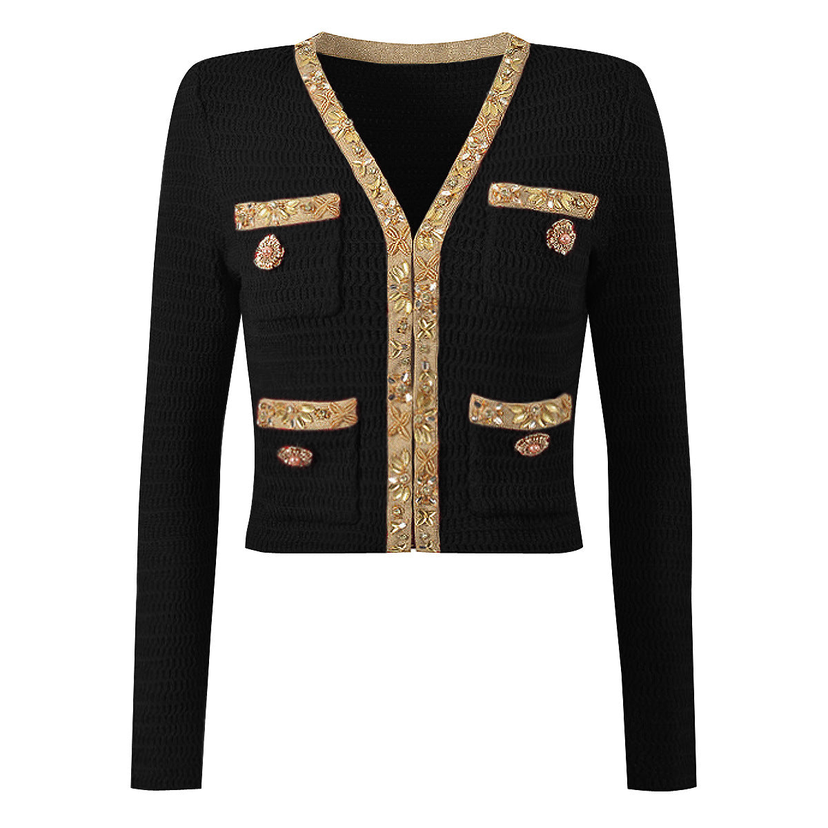 Women's Fashionable Knitted Sequin Bead Cardigan Sweater Set + Hip Skirt