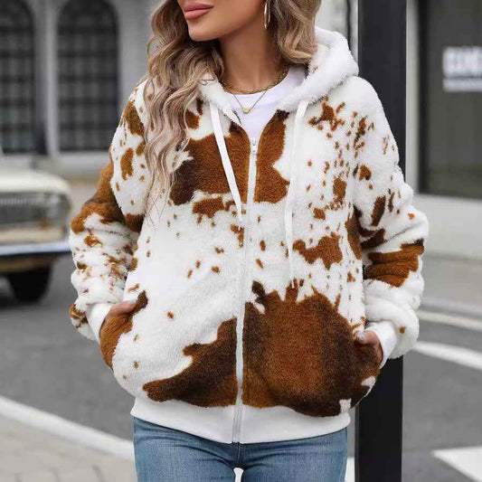 Plush Printed Cardigan Sweatshirt