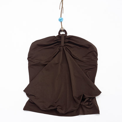 Spring Solid Color Pleated Backless Halter Sling Top T-shirt for Women