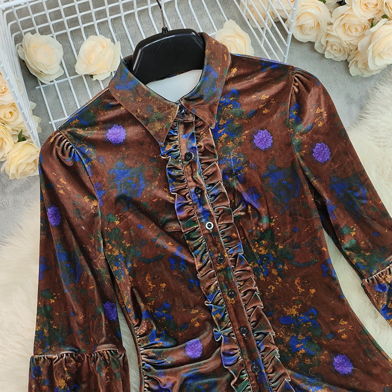 Slim Fit Retro Long Sleeved Blouse