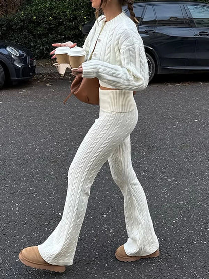 MUNSIEUR Knitted Sweatsuit Three Piece Set Sweats Leggings