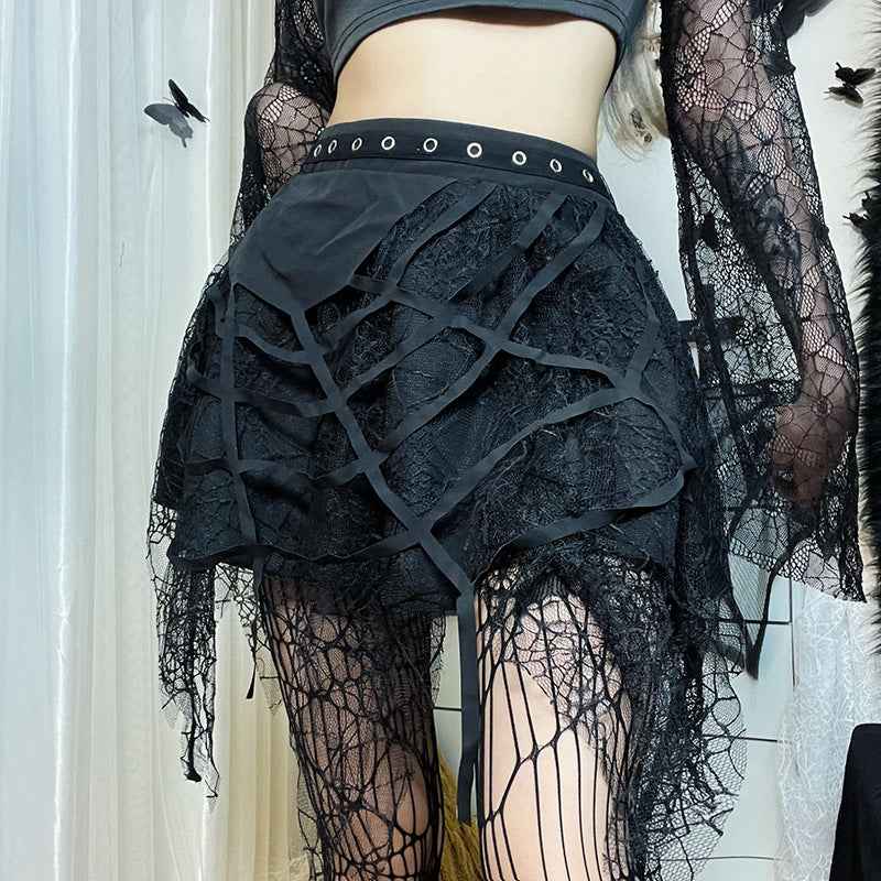 Punk Spider Web Tassel Mini Gothic Skirt