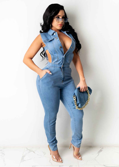 Denim Women Wear Slim Fit Jumpsuit