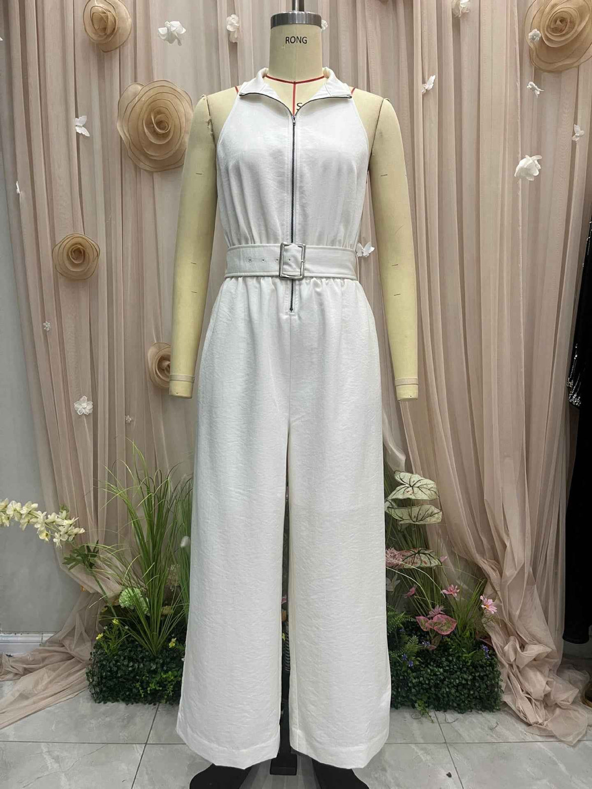 High Grade Quality White Halter Drape Jumpsuit for Women