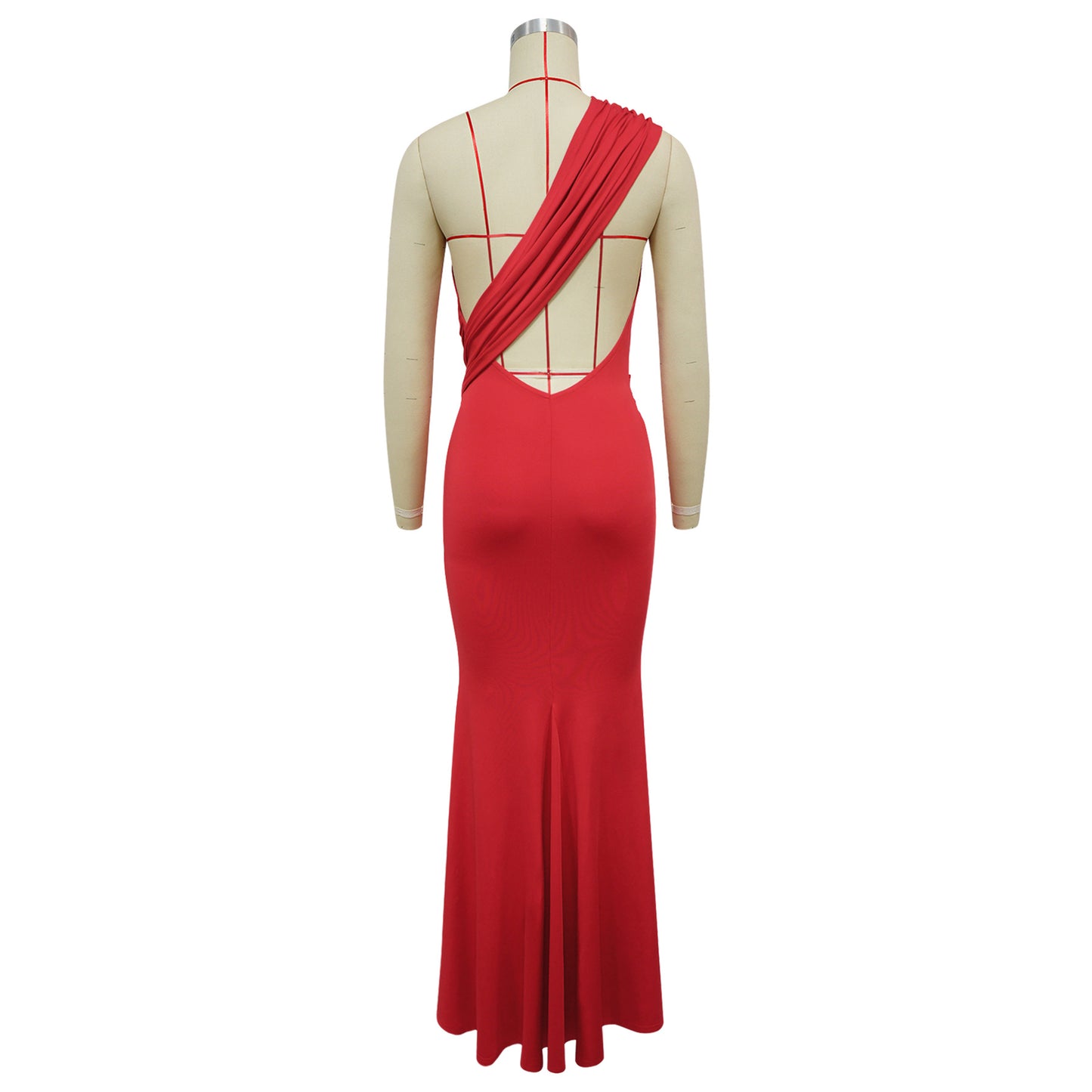 Women Metal Decoration Sexy Backless Dress One Shoulder Slim Dress