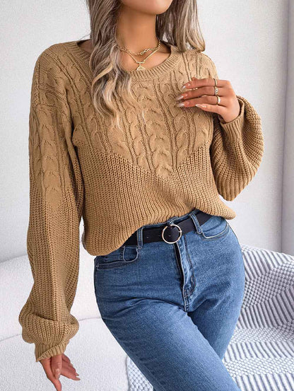 Casual Twist Patchwork Puff Sleeve Pullover Sweater