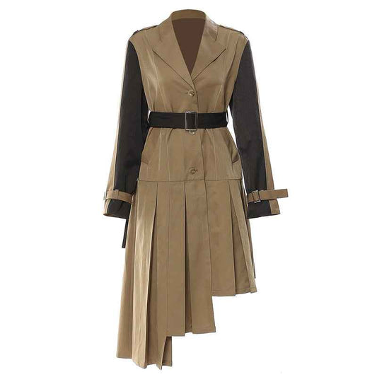 Irregular Asymmetric Contrast Color Mid Length Jacket Women's Trench MUNSIEUR