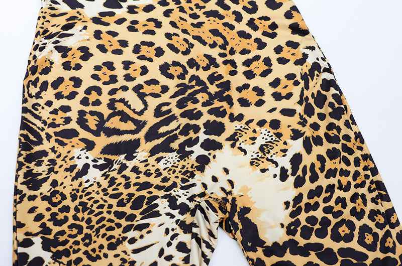 Leopard Print Sexy Cross Halter Cutout out Bare Back Jumpsuit
