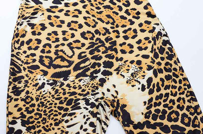 Leopard Print Sexy Cross Halter Cutout out Bare Back Jumpsuit