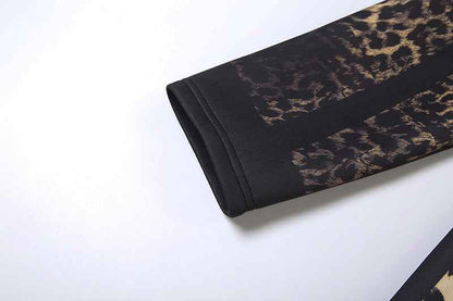 Leopard Pattern print Casual Bandage Trench Jacket