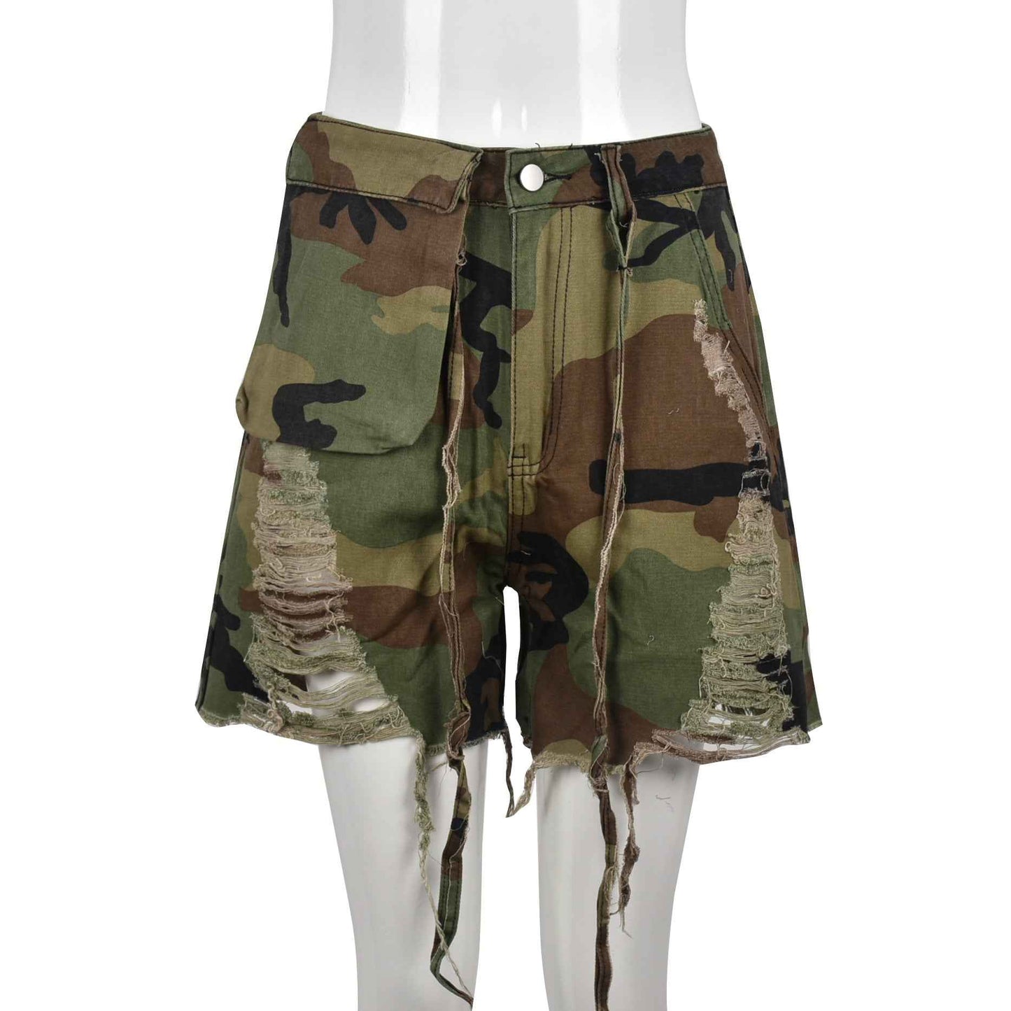 High Waist Camouflage Washed Tassel Bottoms for Women