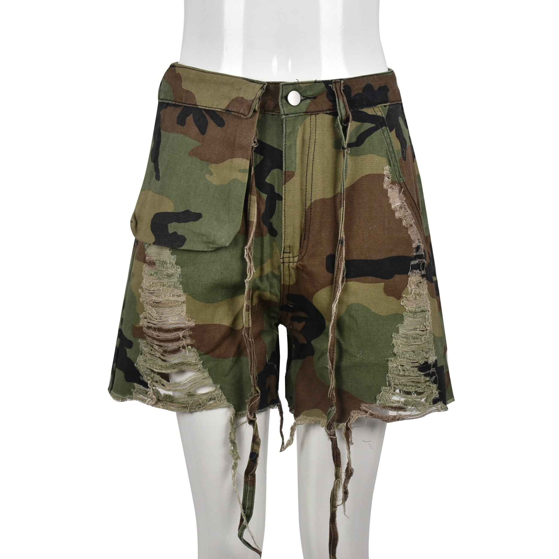 High Waist Camouflage Washed Tassel Bottoms for Women